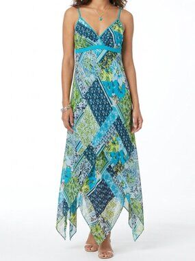 Donna Handkerchief Hem Floral Empire Waist Boho Dress- Sz. Sm